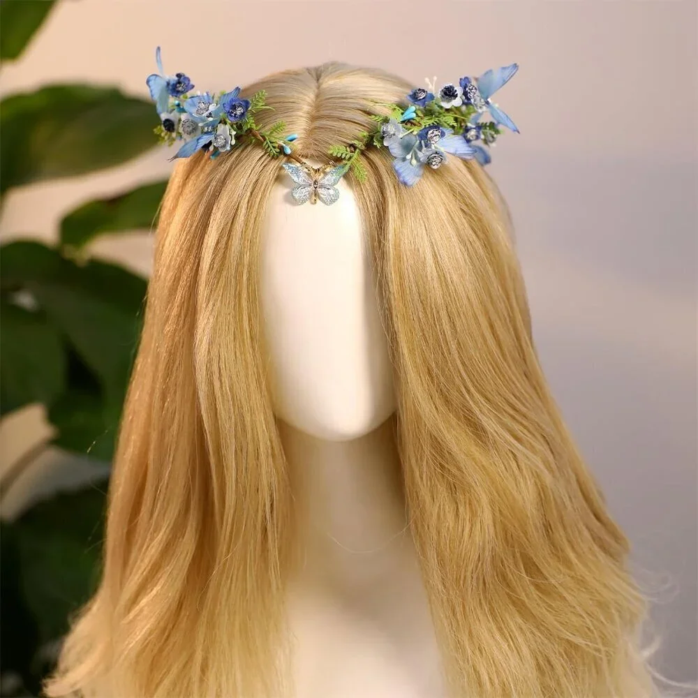 Handmade Fairy Butterfly Crown Flower Headband for Women Girls Spring Wedding